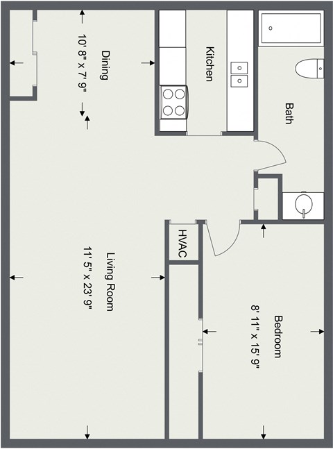 1 Bedroom - 1 Bath 550 Sq. Ft Floor Plan at Integrity Berea Apartments, Integrity Realty LLC, Ohio